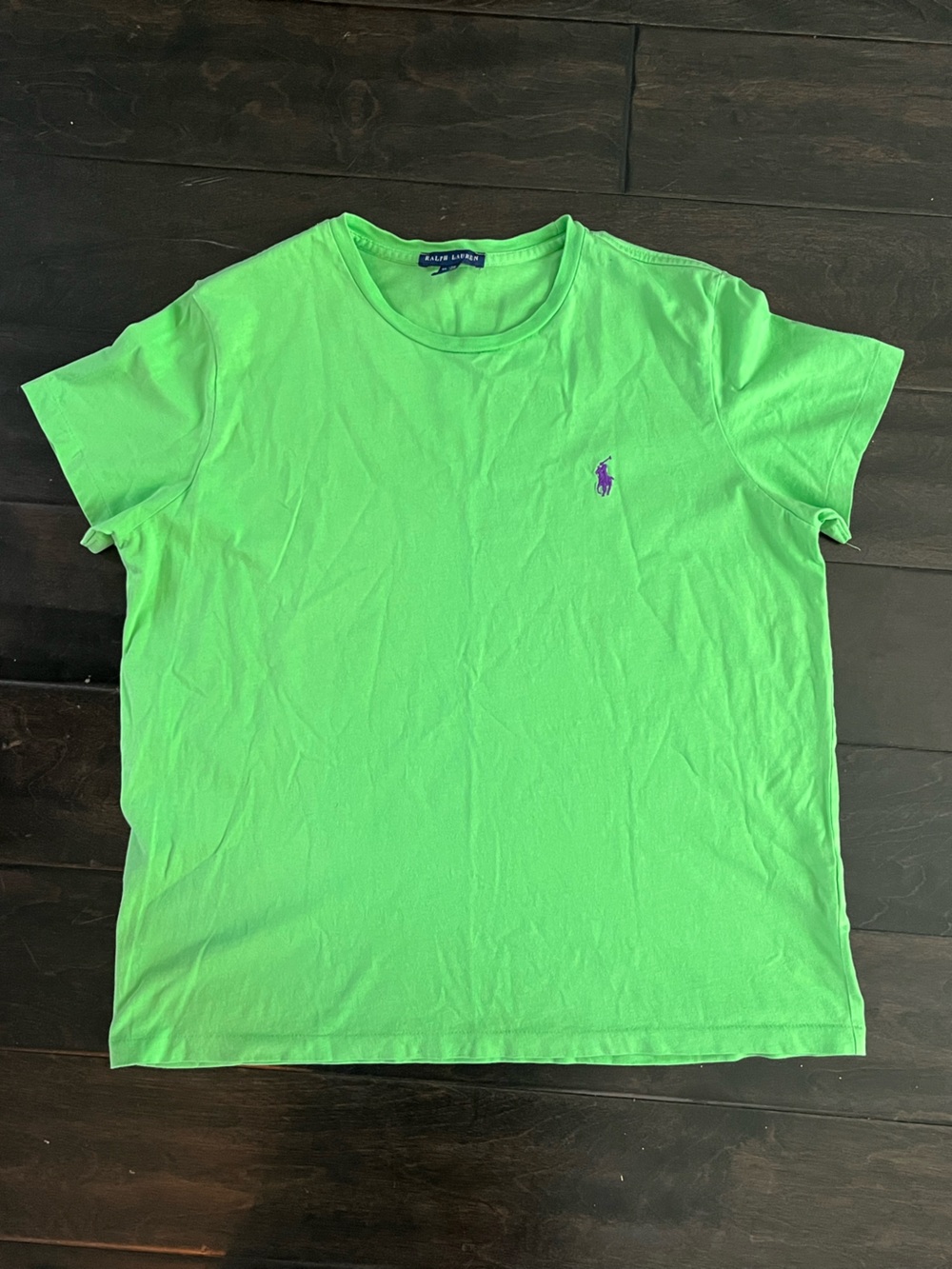 Lime Green Ralph Lauren Basic T Shirt with Purple Pony